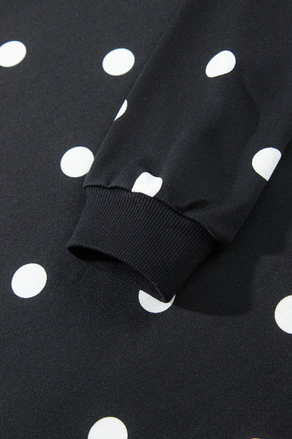 Black Polka Dot Raw Hem Relaxed Pullover Loose Skort Two Piece Set