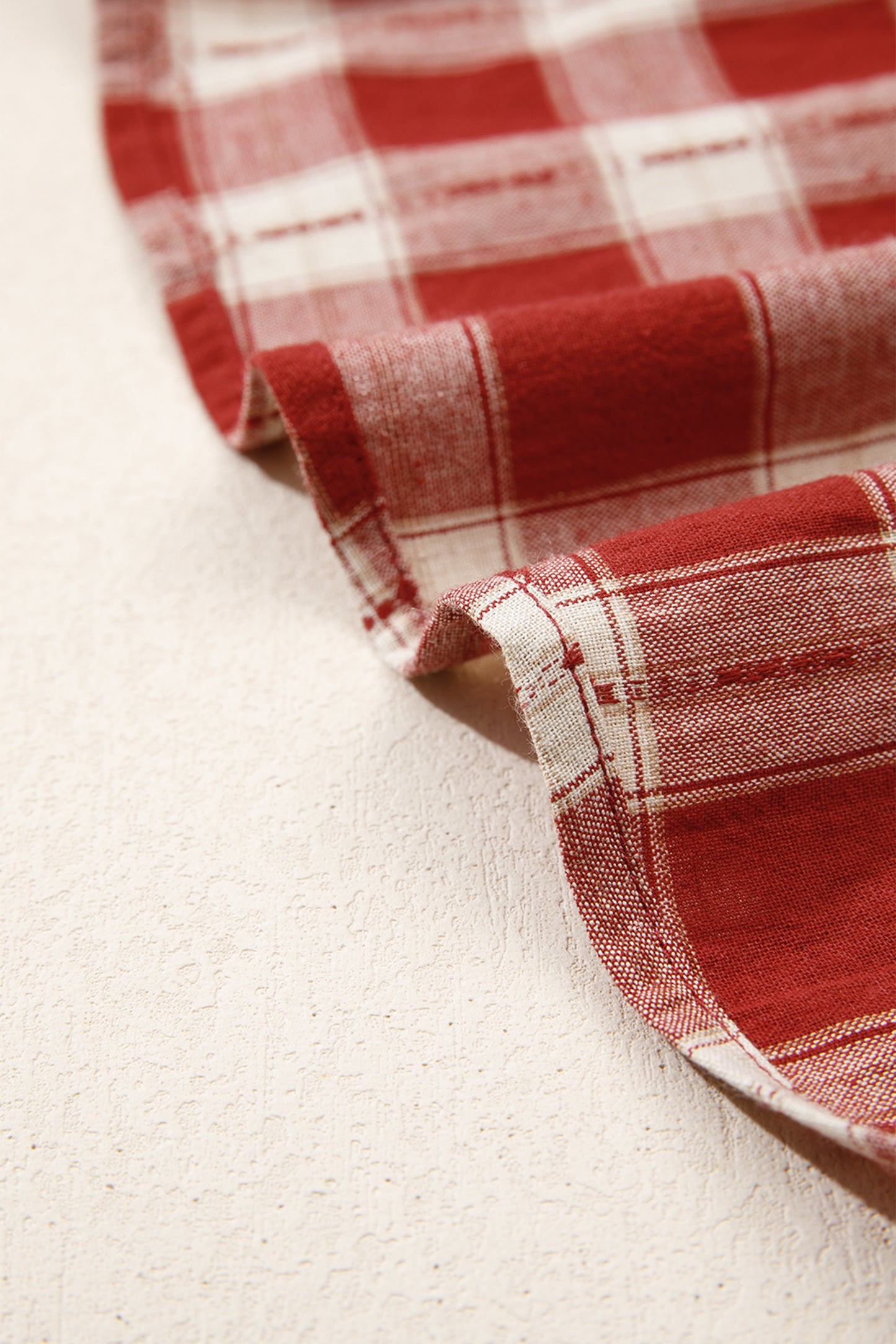 Red Plaid Print Smocked Puff Sleeve Mini Dress