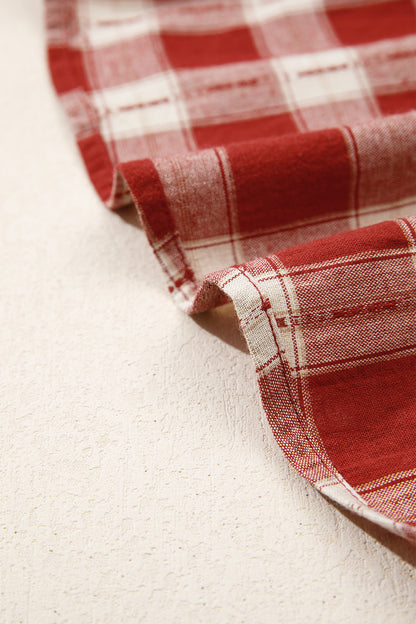 Red Plaid Print Smocked Puff Sleeve Mini Dress