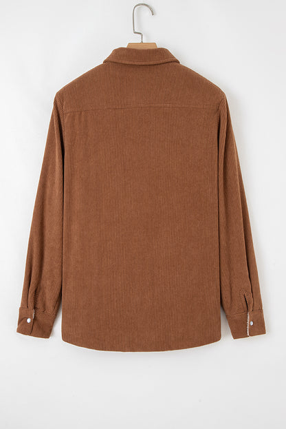 Cinnamon Fleece Lined Buttoned Flap Pockets Corduroy Jacket