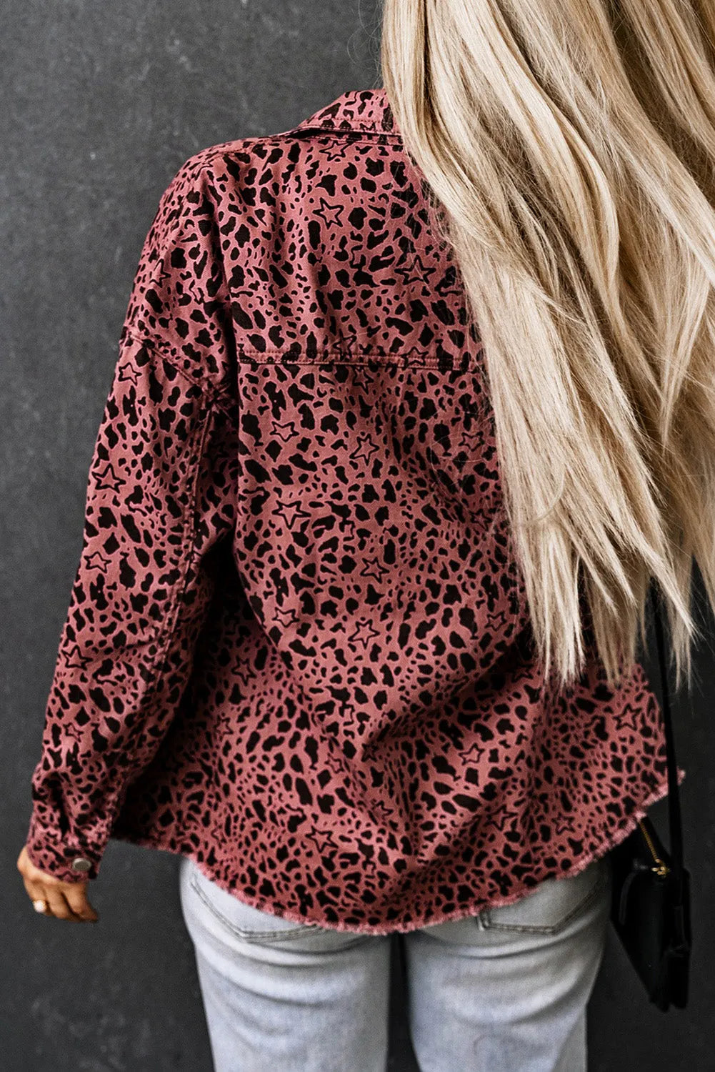 Pink Stars & Animal Spots Print Button Up Denim Shacket - Chic Meadow Boutique 