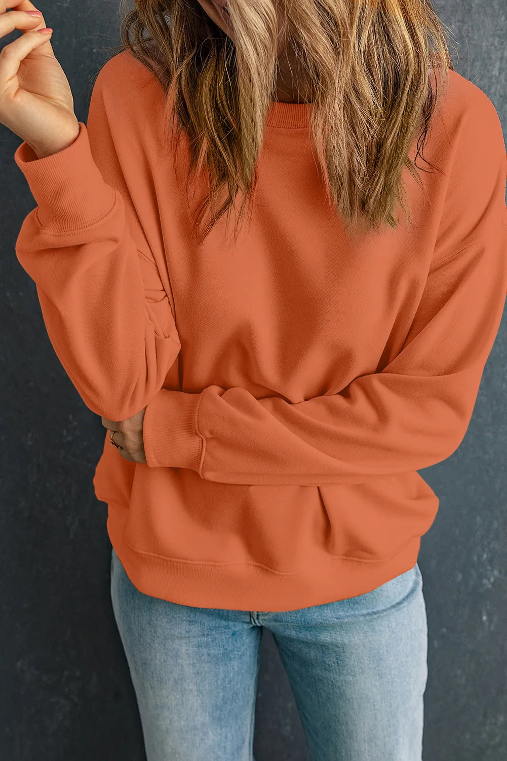 Orange Solid Classic Crewneck Pullover Sweatshirt - Chic Meadow Boutique 