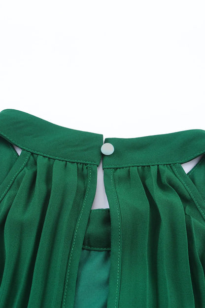 Green Halter Neck Pleated Wide Leg Jumpsuit with Belt - Chic Meadow Boutique 