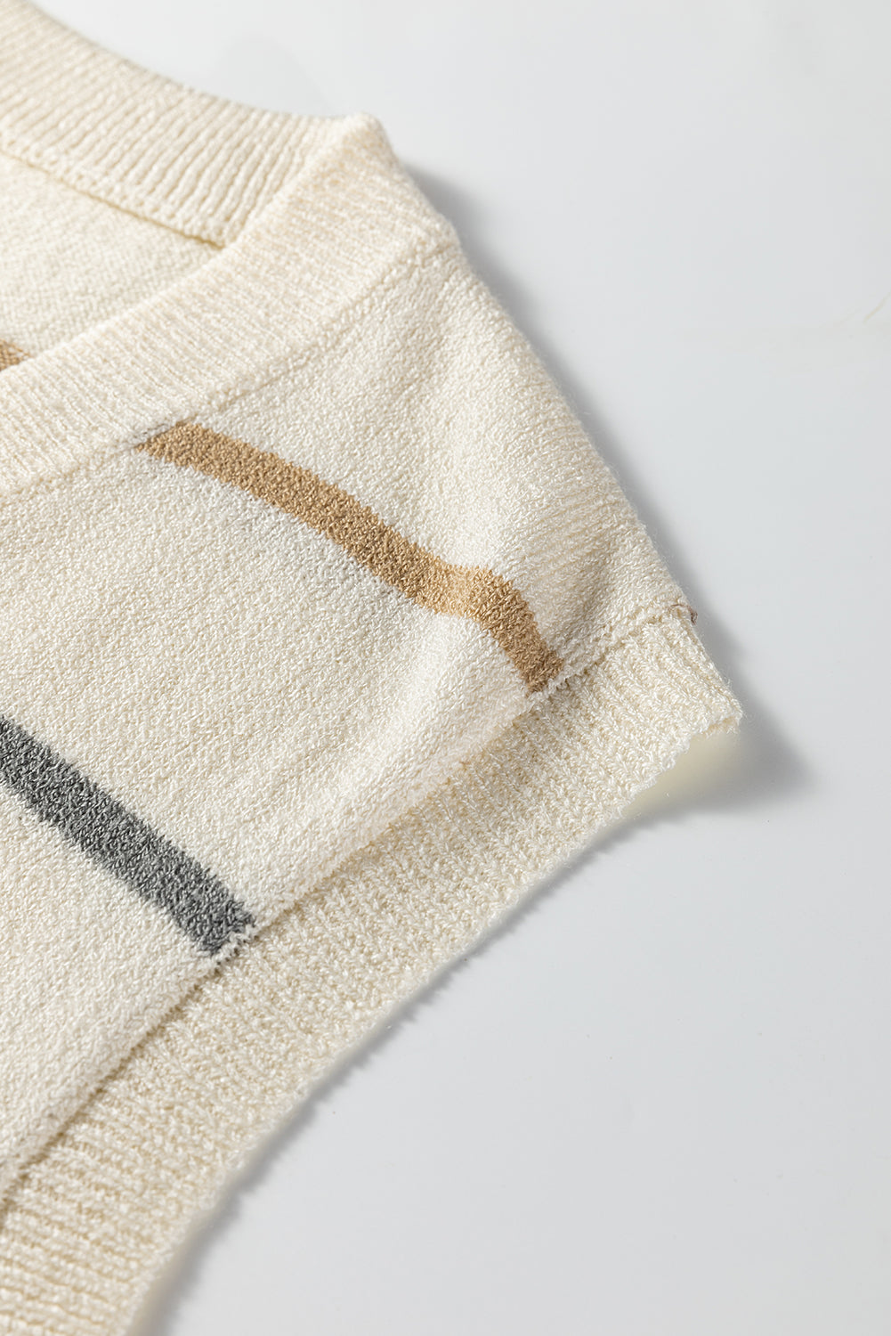 Multicolour Striped Print Button V Neck Sweater Vest