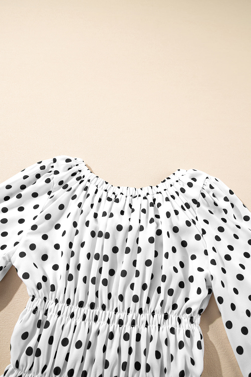 Black Polka Dot Puff Sleeve Bow Square Neck Peplum Top