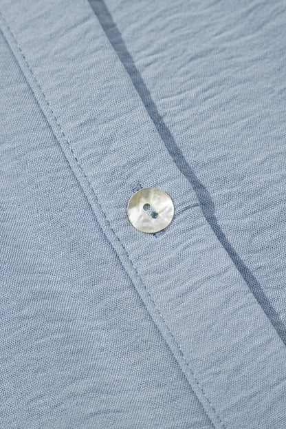 Beau Blue Shirt Collar Button Up Short Puff Sleeve Tiered Shift Dress