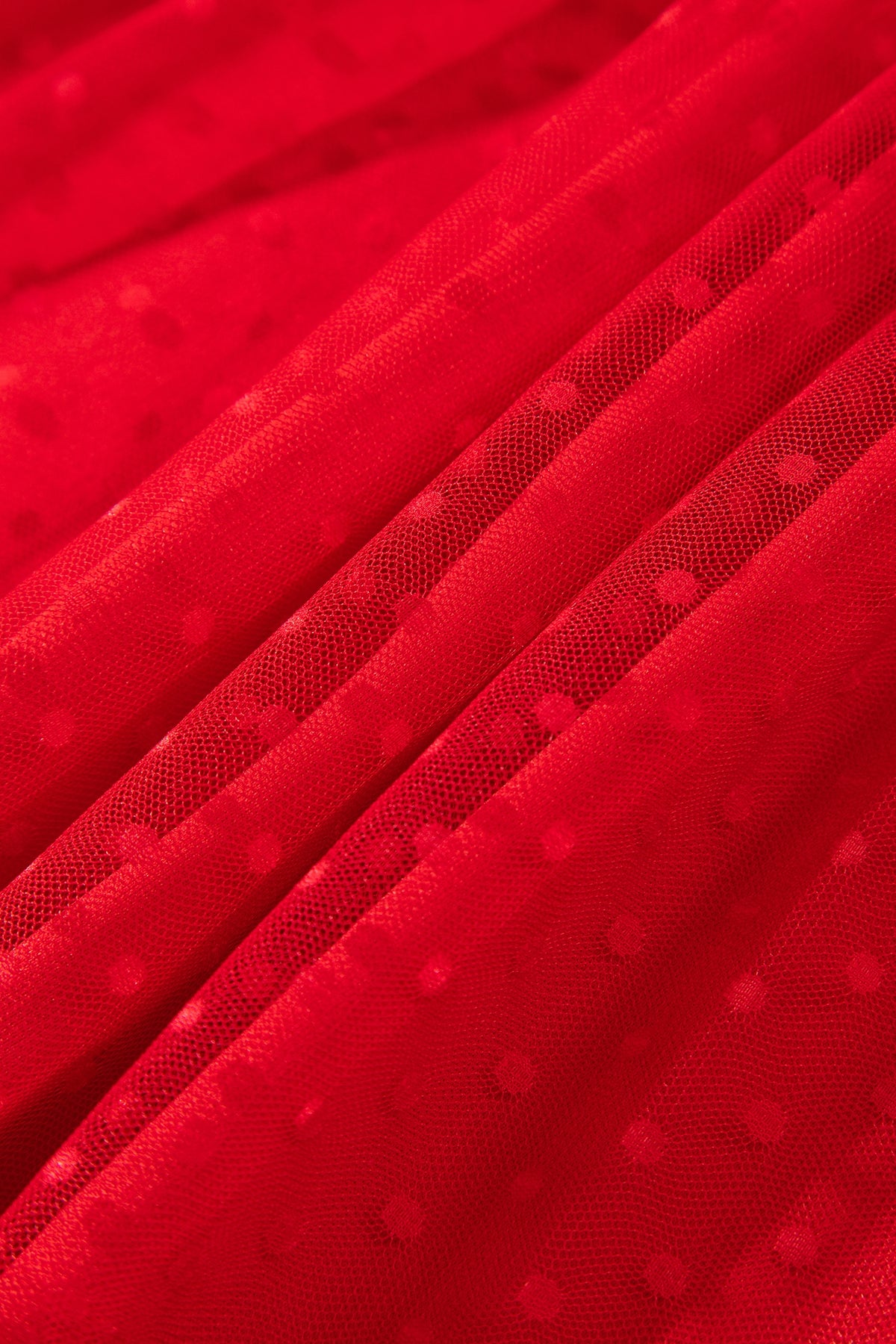 Fiery Red Tiered Tulle Smocked Bodice Puff Sleeve Dress
