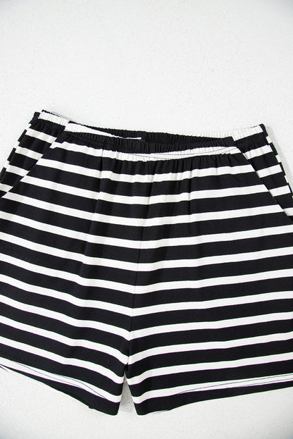 Black White Striped Short Sleeve Top and Shorts Set