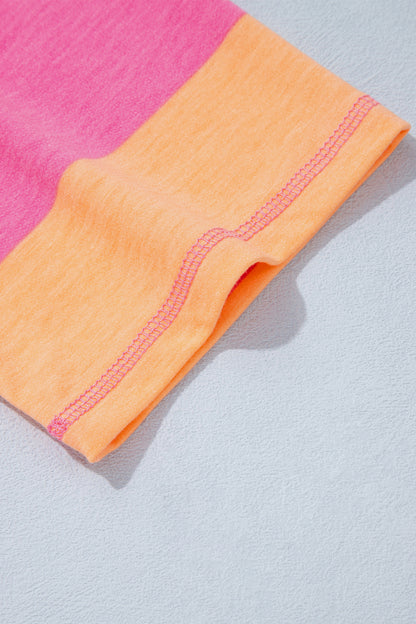 Orange Stripe Colorblock Half Sleeve Top Casual Loose Pants 2pcs Set