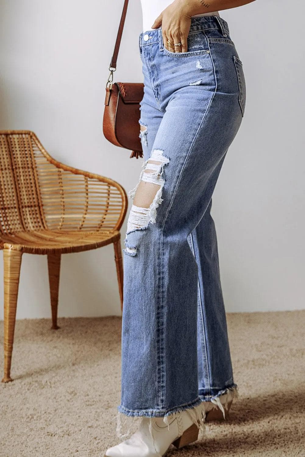 Bottoms/Jeans Ashleigh Blue Distressed Raw Hem Straight Leg High Waist Jeans