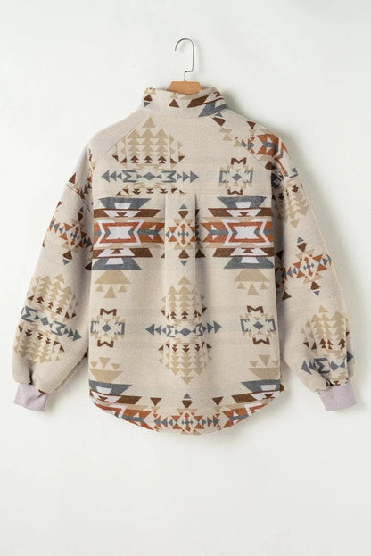 Tops/Sweatshirts & Hoodies Apricot Aztec Print Collared Flap Pocket Sweatshirt