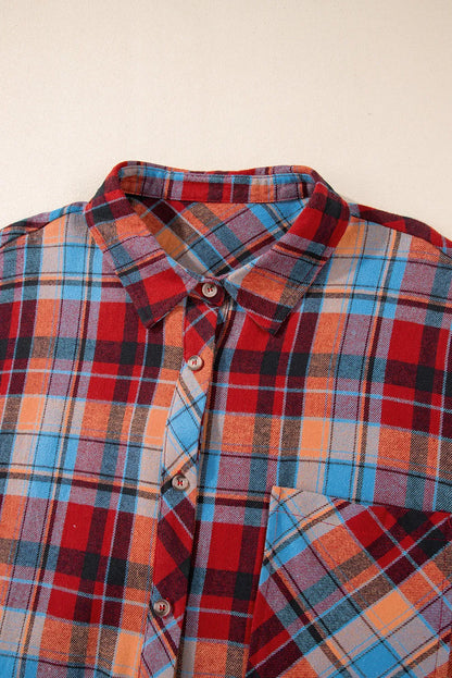 Red Plus Size Plaid Print Buttoned Shirt - Chic Meadow Boutique 