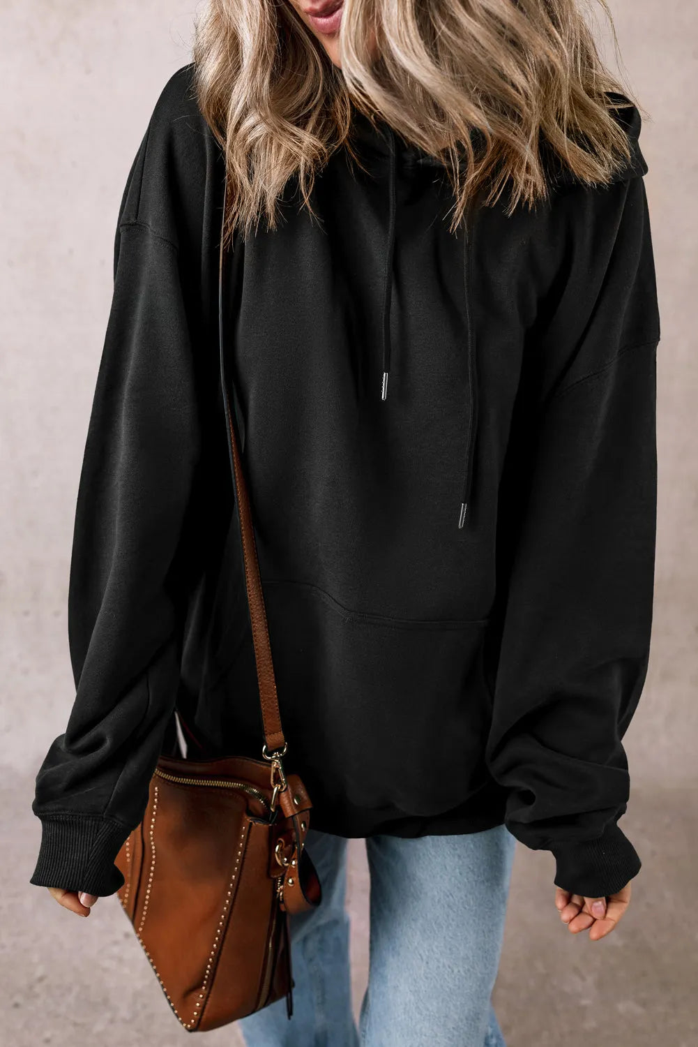 Black Fleece Lined Kangaroo Pocket Drawstring Chunky Hoodie - Chic Meadow Boutique 