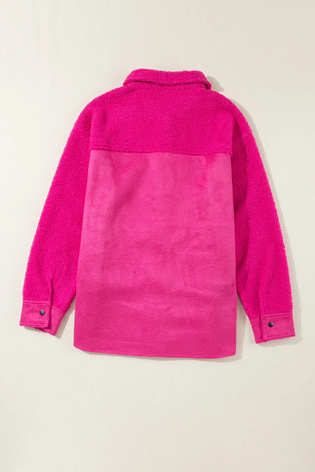 Bright Pink Faux Suede Sherpa Patchwork Button-up Shacket - Chic Meadow Boutique 