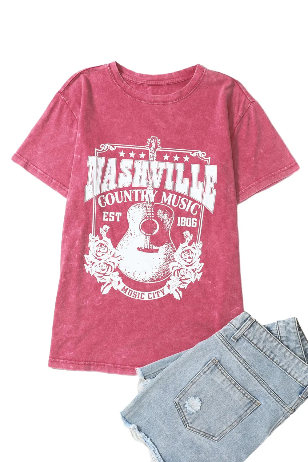 Fiery Red Nashville Music City Graphic Mineral Washed Tee - Chic Meadow Boutique 