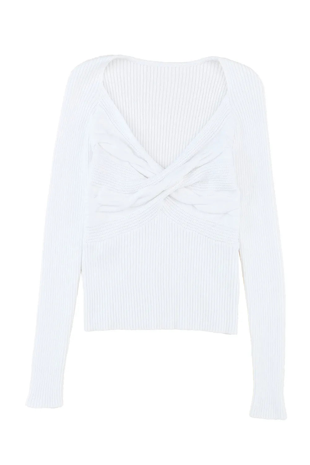 White Cable Crossed V Neck Sweater - Chic Meadow Boutique 