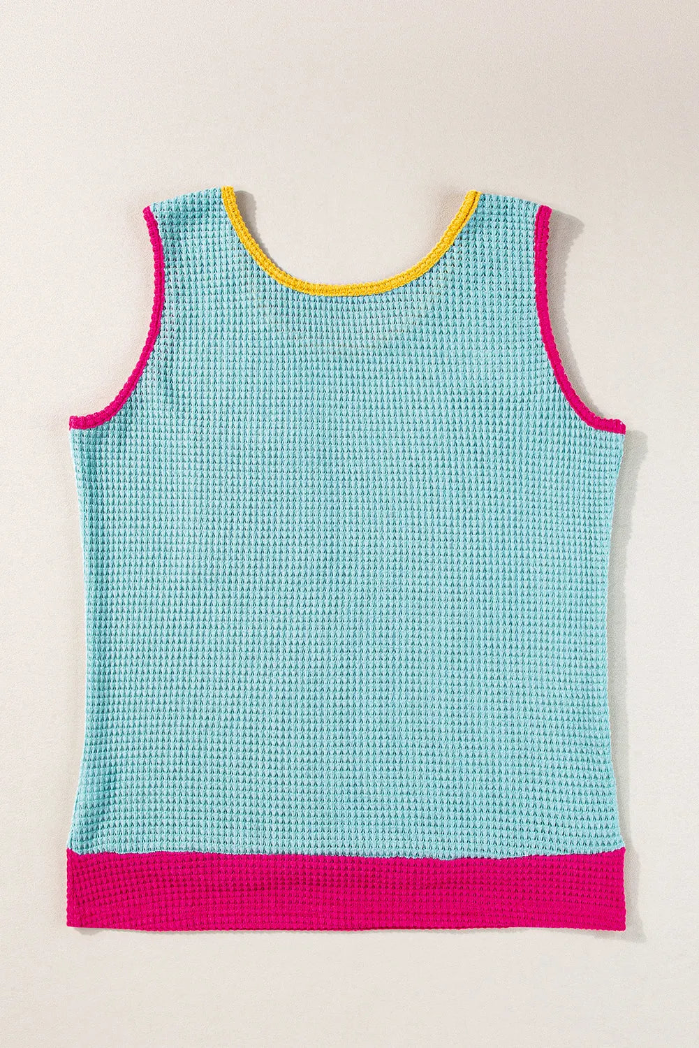 Light Blue Color Block Patched Pocket Breathable Knit Tank Top - Chic Meadow Boutique 