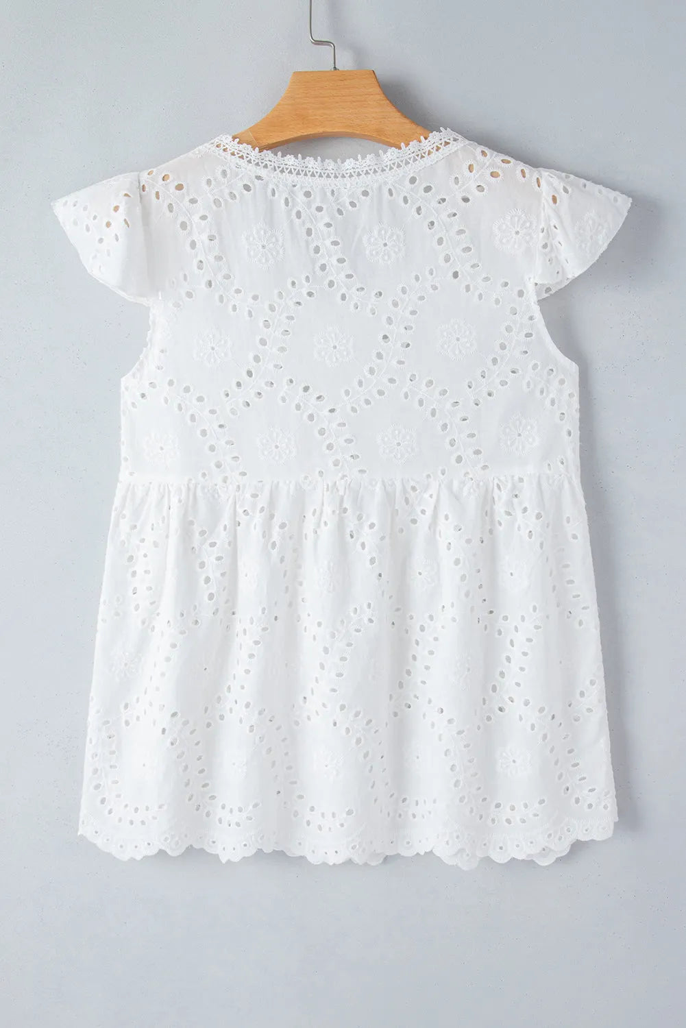 White V Neck Ruffled Embroidered Sleeveless Top - Chic Meadow Boutique 