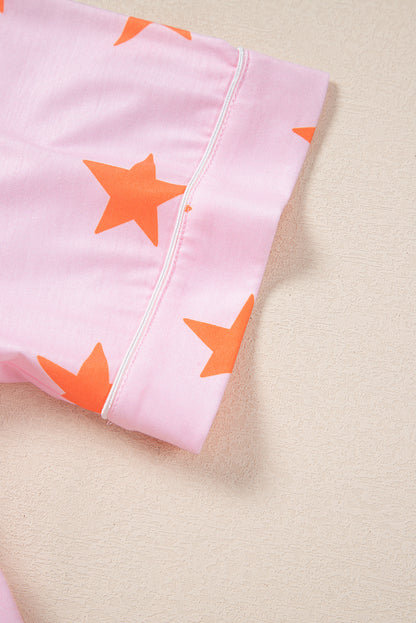 Pink Stars Short Sleeve Shirt and Shorts Bamboo Pajama Set