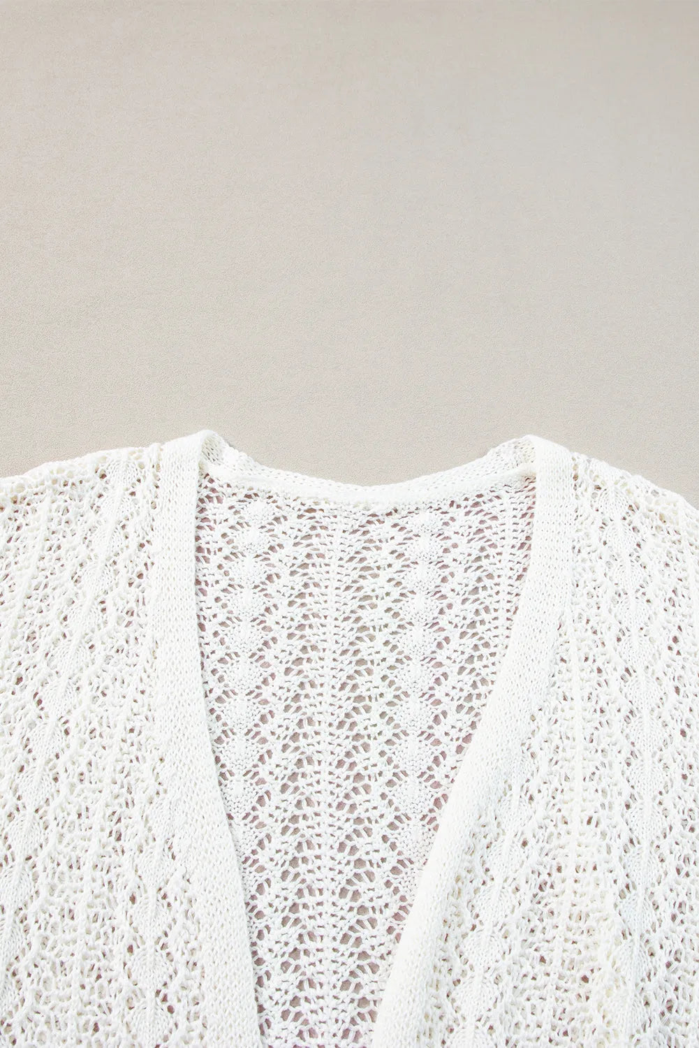 White Stylish Hollow Out Knit Drop Shoulder Cardigan - Chic Meadow Boutique 