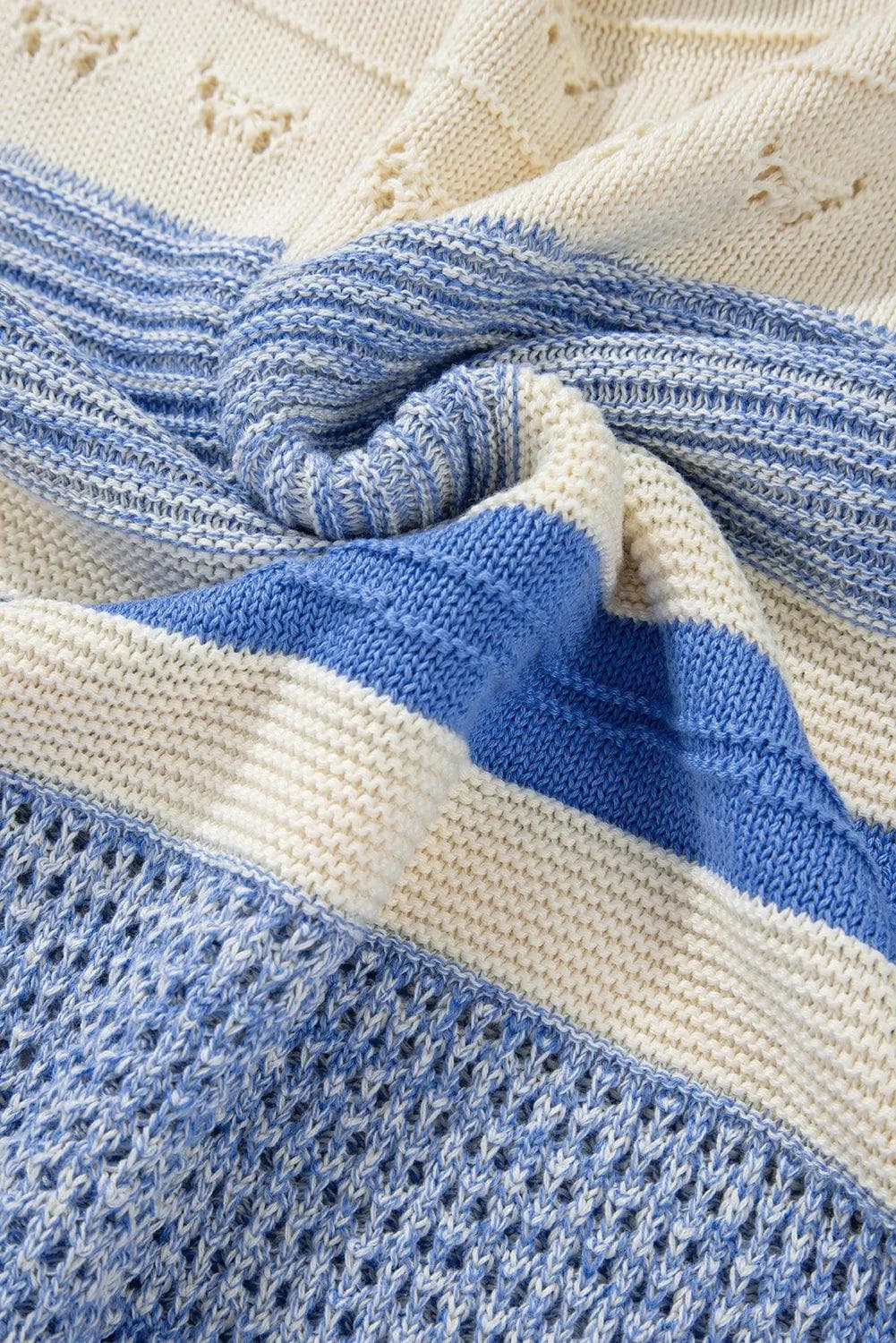 Sweaters & Cardigans/Sweaters Light Blue Open Stitch Puff Sleeve Sweater