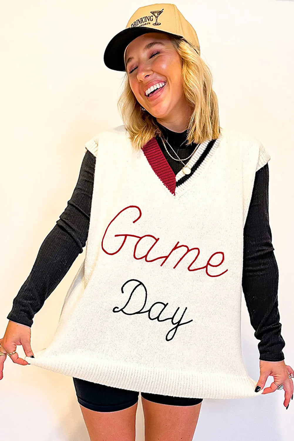 White Vintage Game Day Sweater Vest - Chic Meadow Boutique 