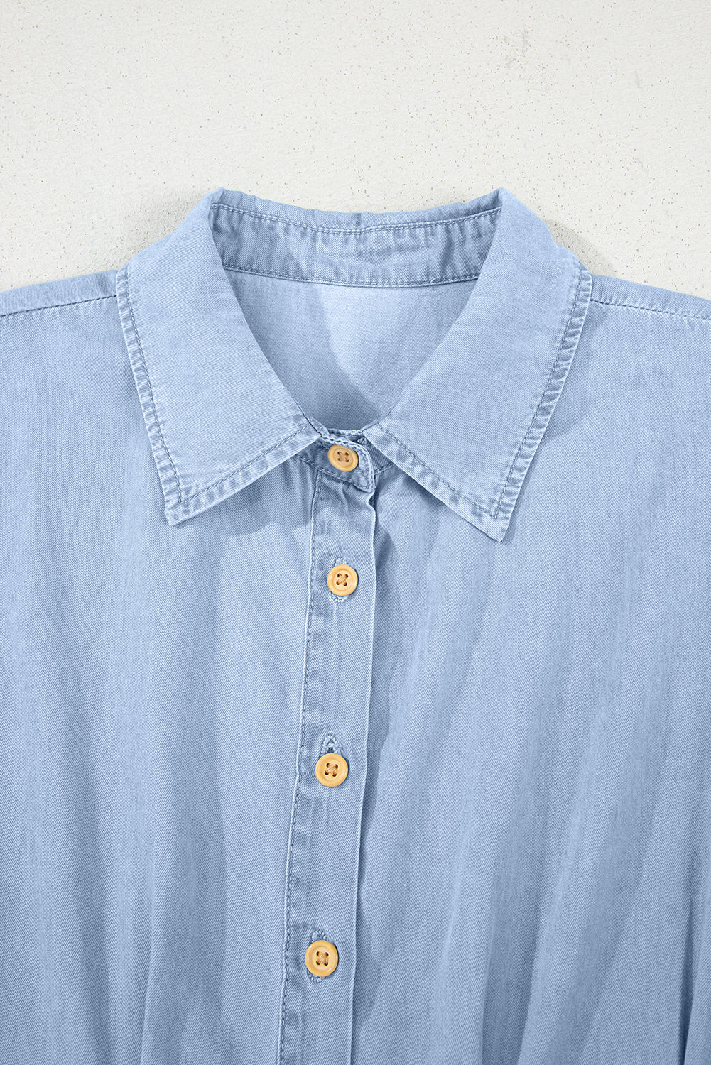 Myosotis Denim Pleated Slim Waist Short Sleeve Shirt Dress