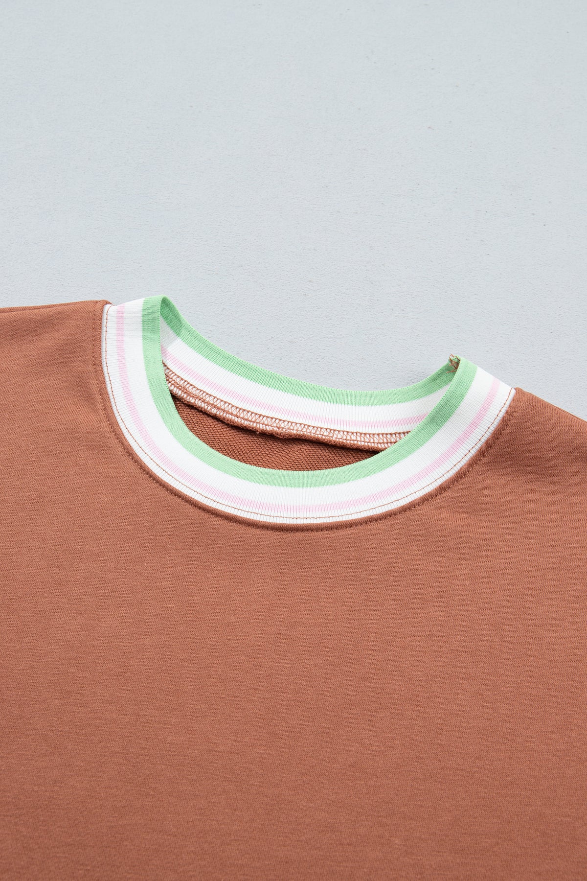 Straw Yellow Contrast Striped Trim Baggy Pullover Sweatshirt