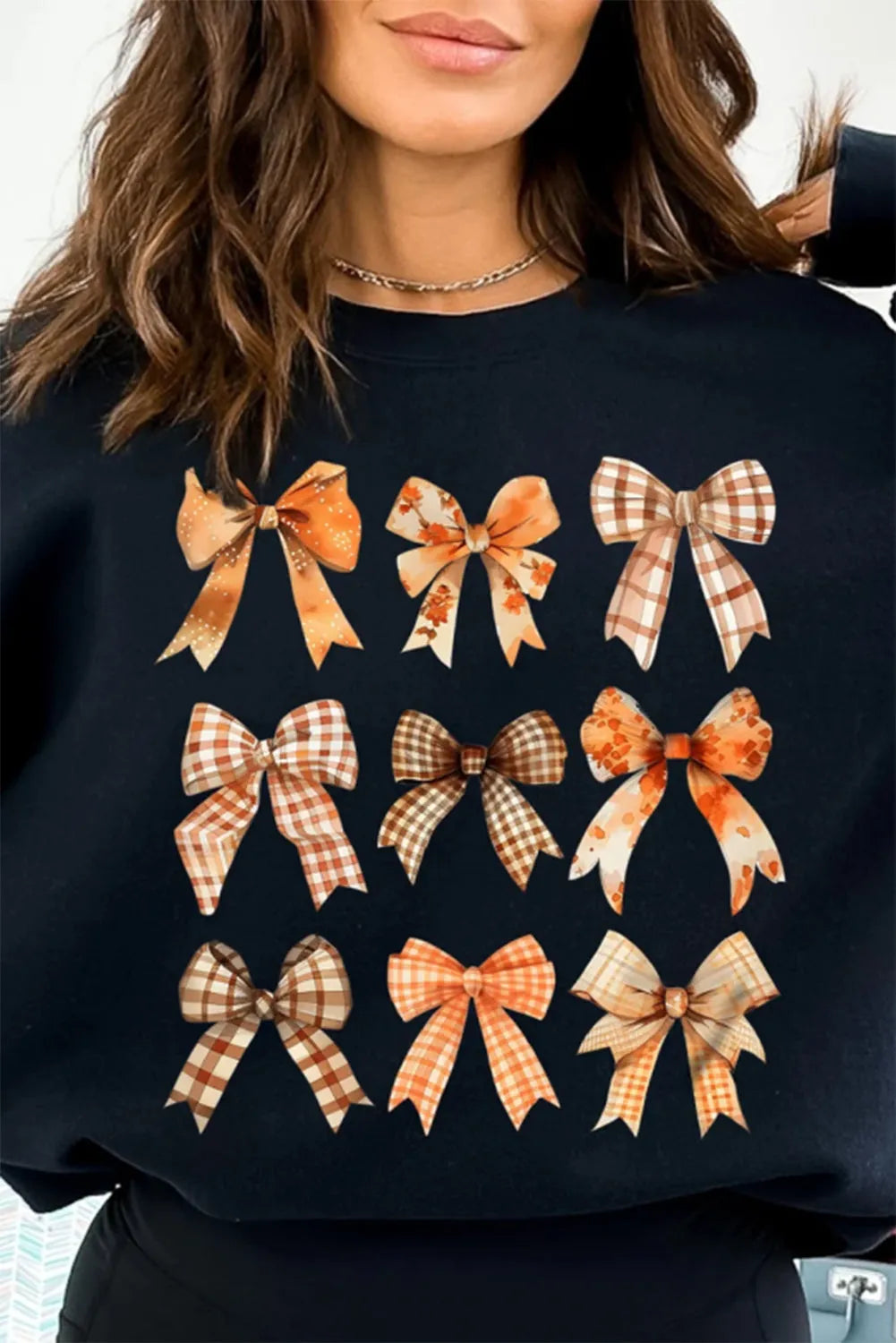 Black Thanksgiving Spice Bowknot Graphic Sweatshirt - Chic Meadow Boutique 