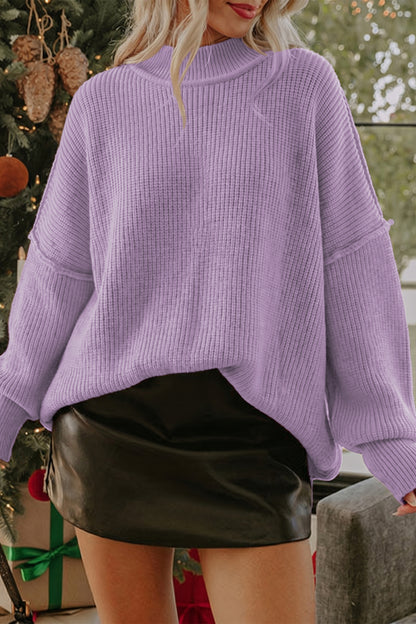 Orchid Bouquet Long Sleeve Ribbed Knit Stand Neck Regular Fit Pullover Sweater
