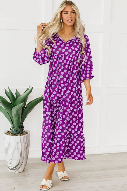 Purple Boho Printed Puff Sleeve Maxi Dress - Chic Meadow Boutique 