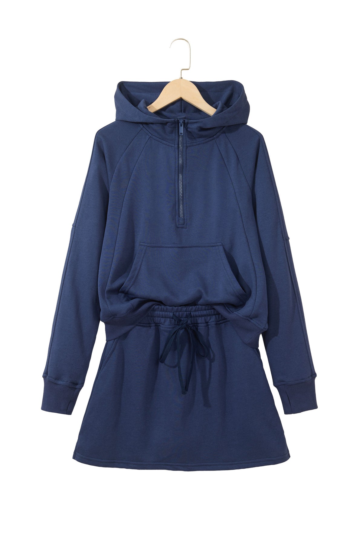 Navy Blue Long Sleeve Zip-Up Top Elastic Waist Skort Set
