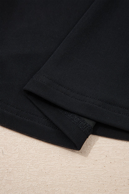 Black Sheer Mesh Patchwork Cap Sleeve T Shirt