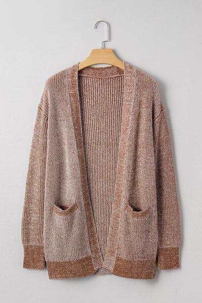 Straw Yellow Solid Open Knit Cardigan with Pockets