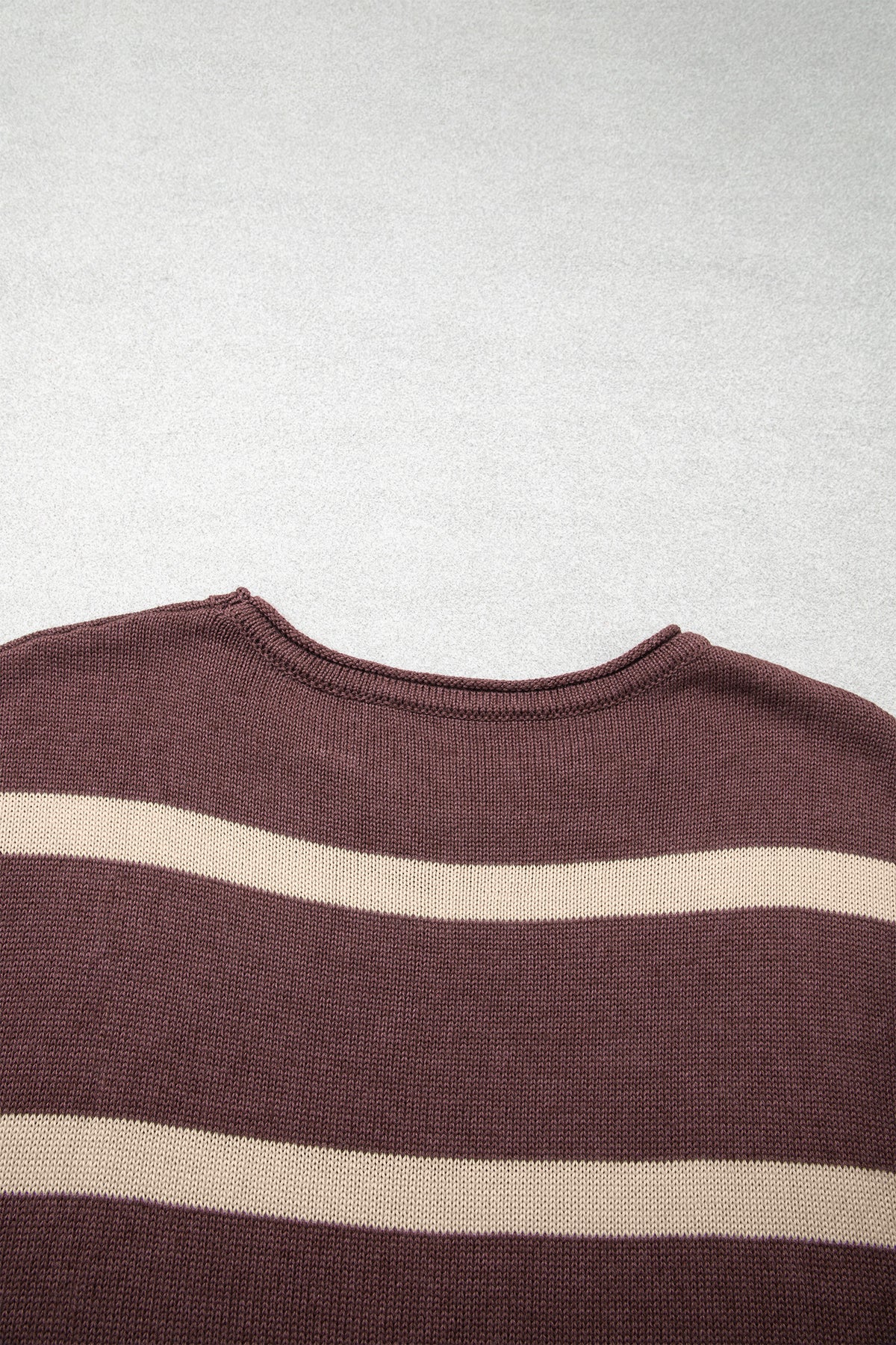 Brown Stripe Knit Western Short Sleeve Sweater