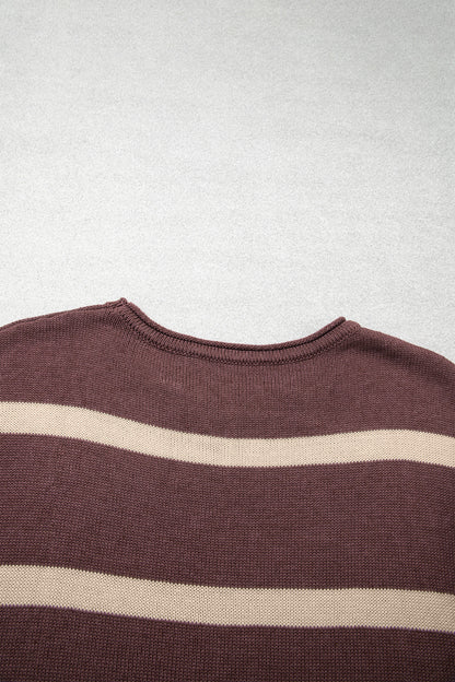 Brown Stripe Knit Western Short Sleeve Sweater