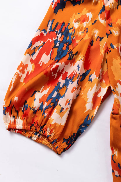 Orange Abstract Print Pleated Half Sleeve Buttoned Maxi Dress - Chic Meadow Boutique 