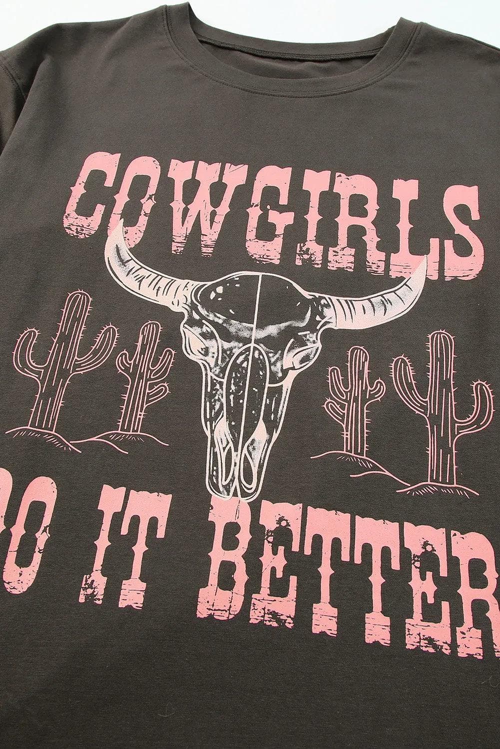 Tops/Tops & Tees Gray COWGIRLS DO IT BETTER Graphic Print Oversized T Shirt