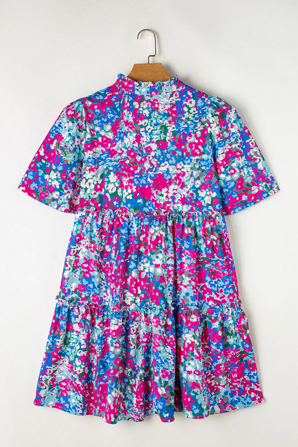 Multicolour Floral Short Sleeve V Neck Tiered Mini Dress - Chic Meadow Boutique 