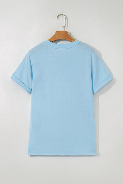 Light Blue Bright Casual Plain Crew Neck Tee