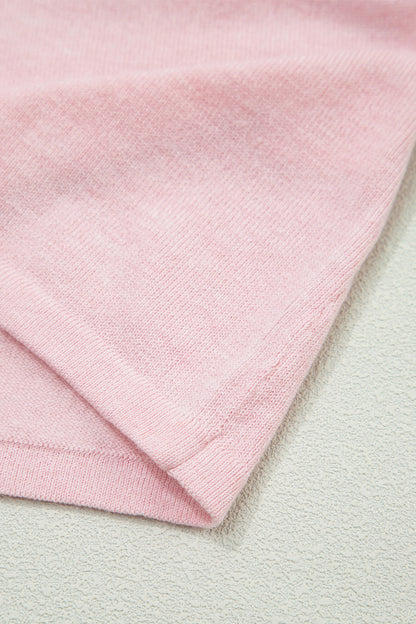 Strawberry Pink Lacy V Neckline Short Sleeve Sweater