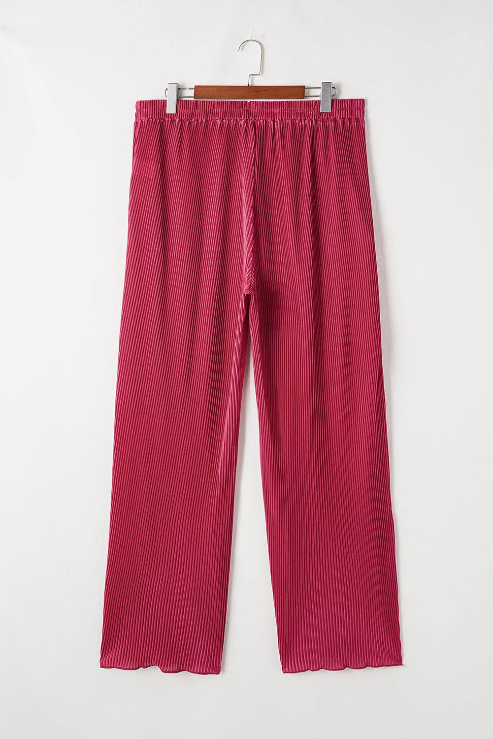 Rose Red Plus Size Ribbed Long Sleeve Shirt and Pants Pajama Set - Chic Meadow Boutique 