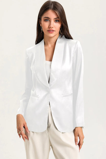 White Collared Neck Single Breasted Blazer with Pockets - Chic Meadow Boutique 