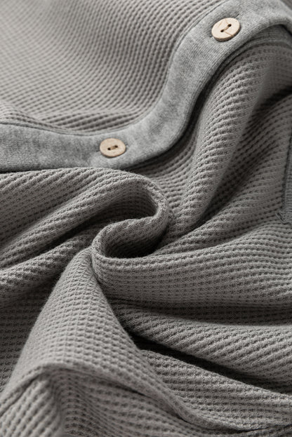 Medium Grey Waffle Knit Patchwork Exposed Seam Loose Shacket