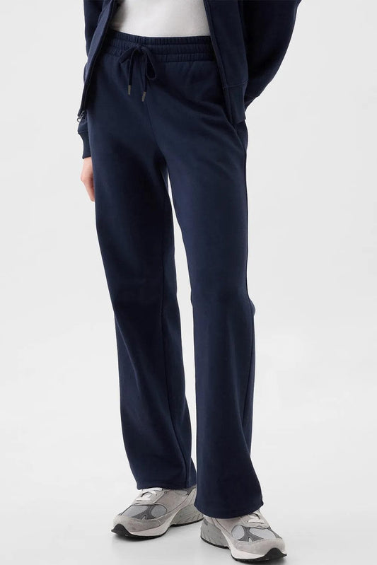 Bottoms/Pants & Culotte Navy Blue / S / 50%Polyester+50%Cotton Navy Blue Solid Color Drawstring Waist Casual Straight Pants