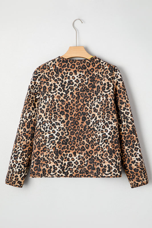 Khaki Leopard Quilted Tie Front Jacket