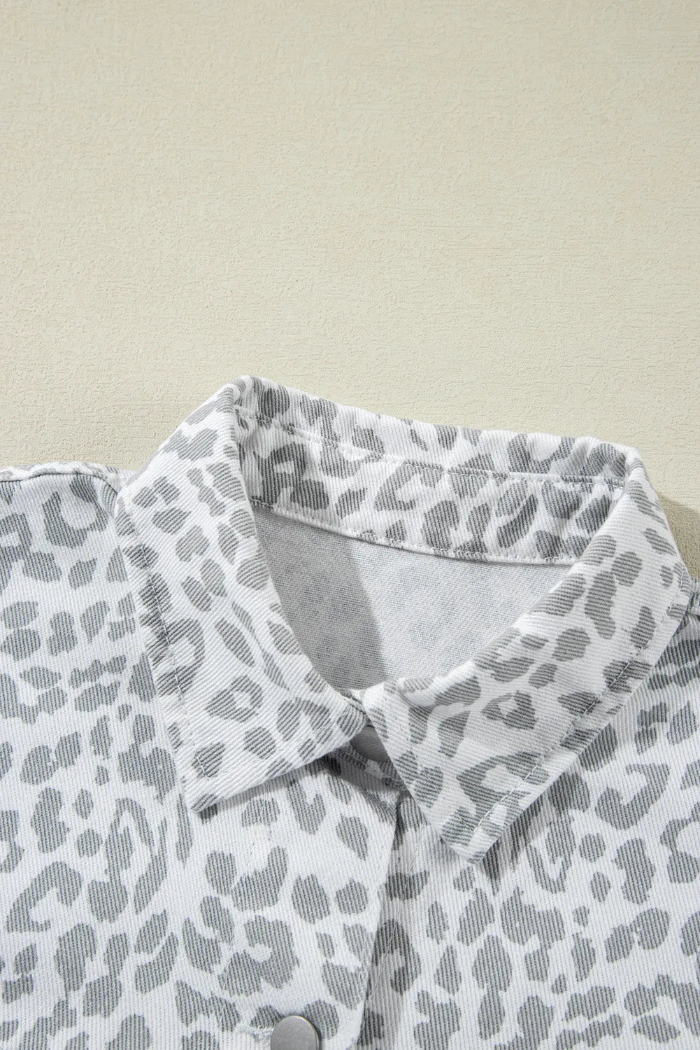 White Leopard Printed Flap Pocket Denim Jacket - Chic Meadow Boutique 