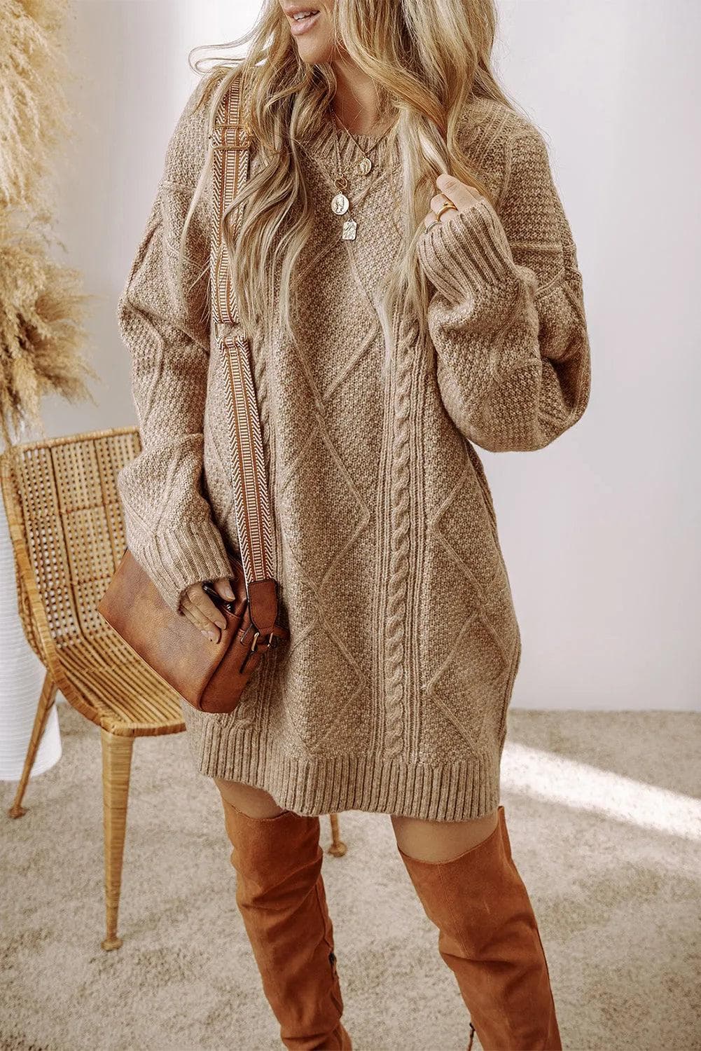 Sweaters & Cardigans/Sweater Dresses Parchment Cable Knit Drop Shoulder Loose Fit Sweater Dress