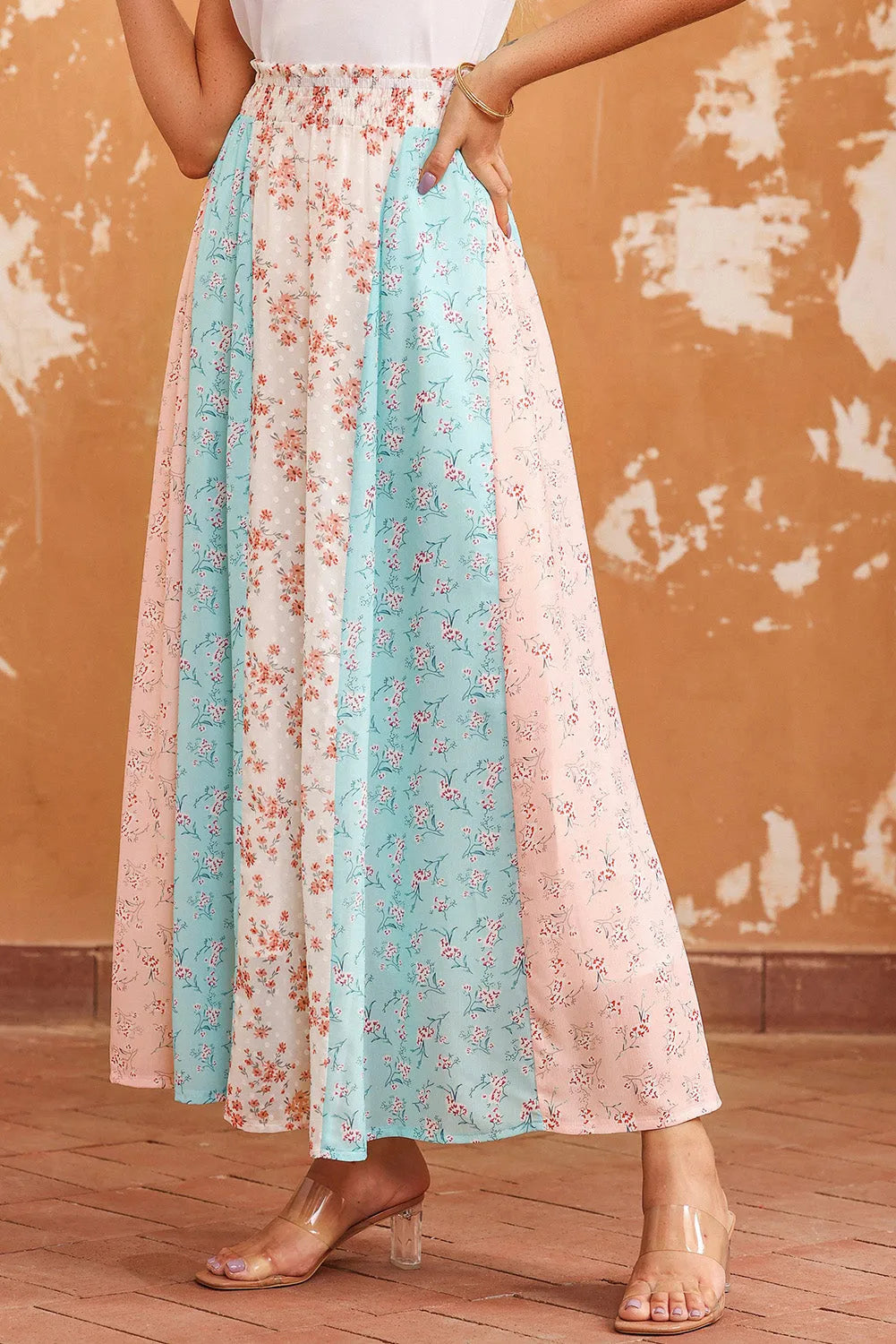 White Multi Floral Print Maxi Skirt - Chic Meadow Boutique 