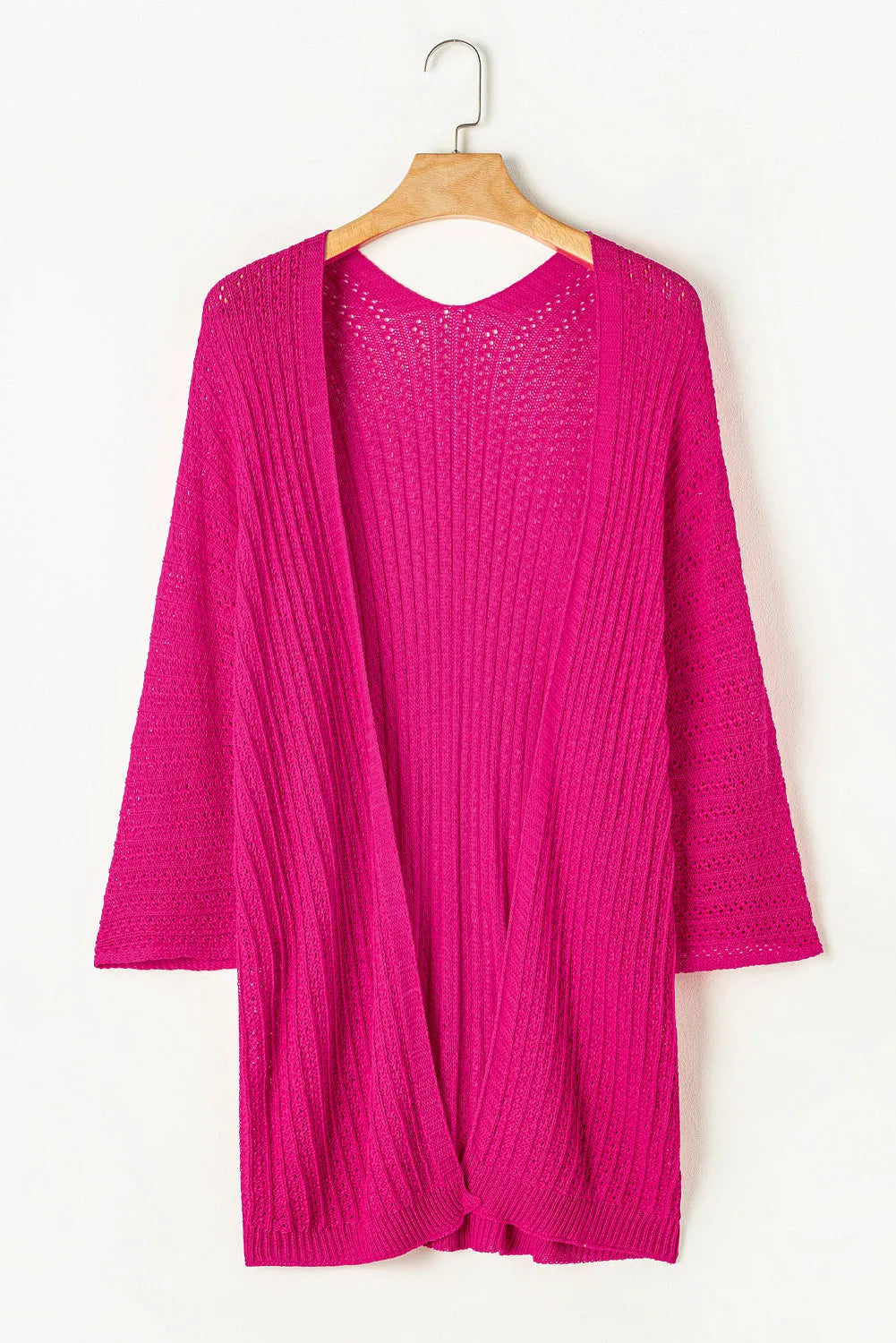 Rose Hollow-out Knit Kimono Lightweight Cardigan - Chic Meadow Boutique 